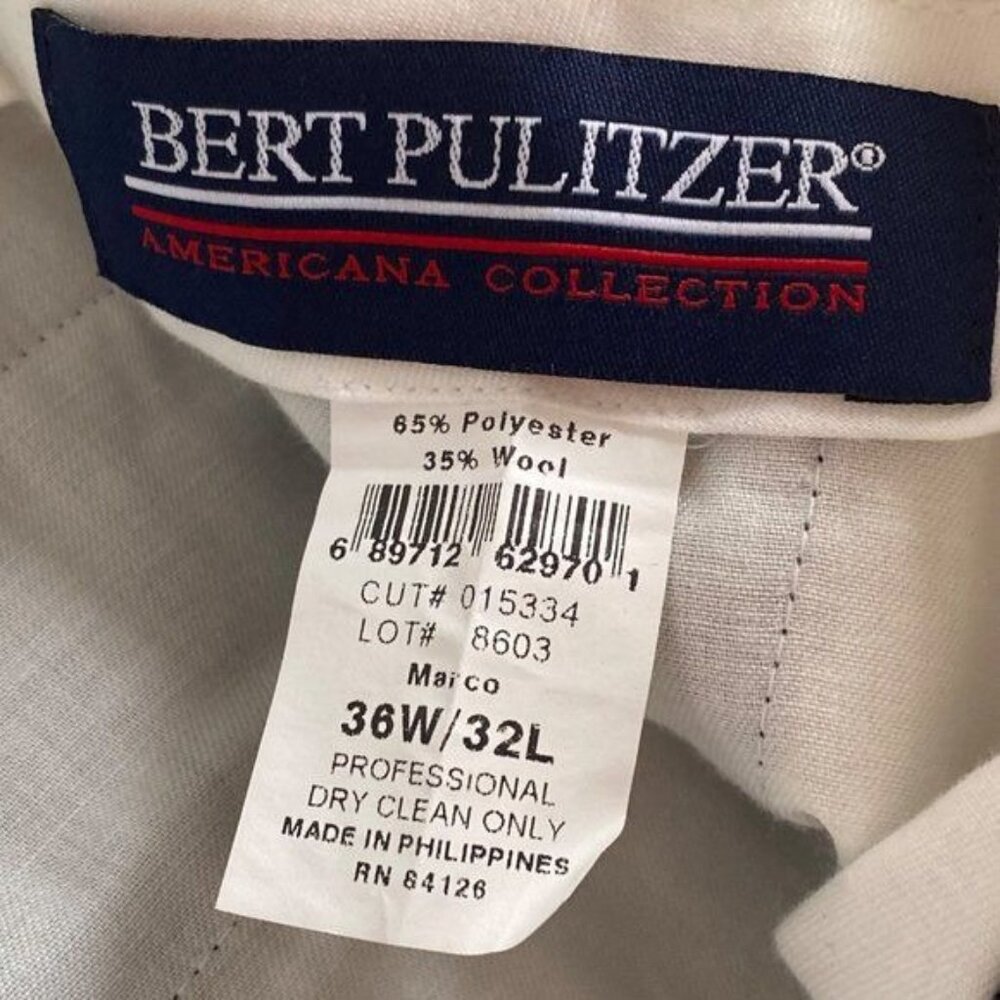 Bert Pulitzer Men's Wool Dress Pants Size 36 X 32 Gray Pleated Cuffed Vintage - Picture 5 of 11